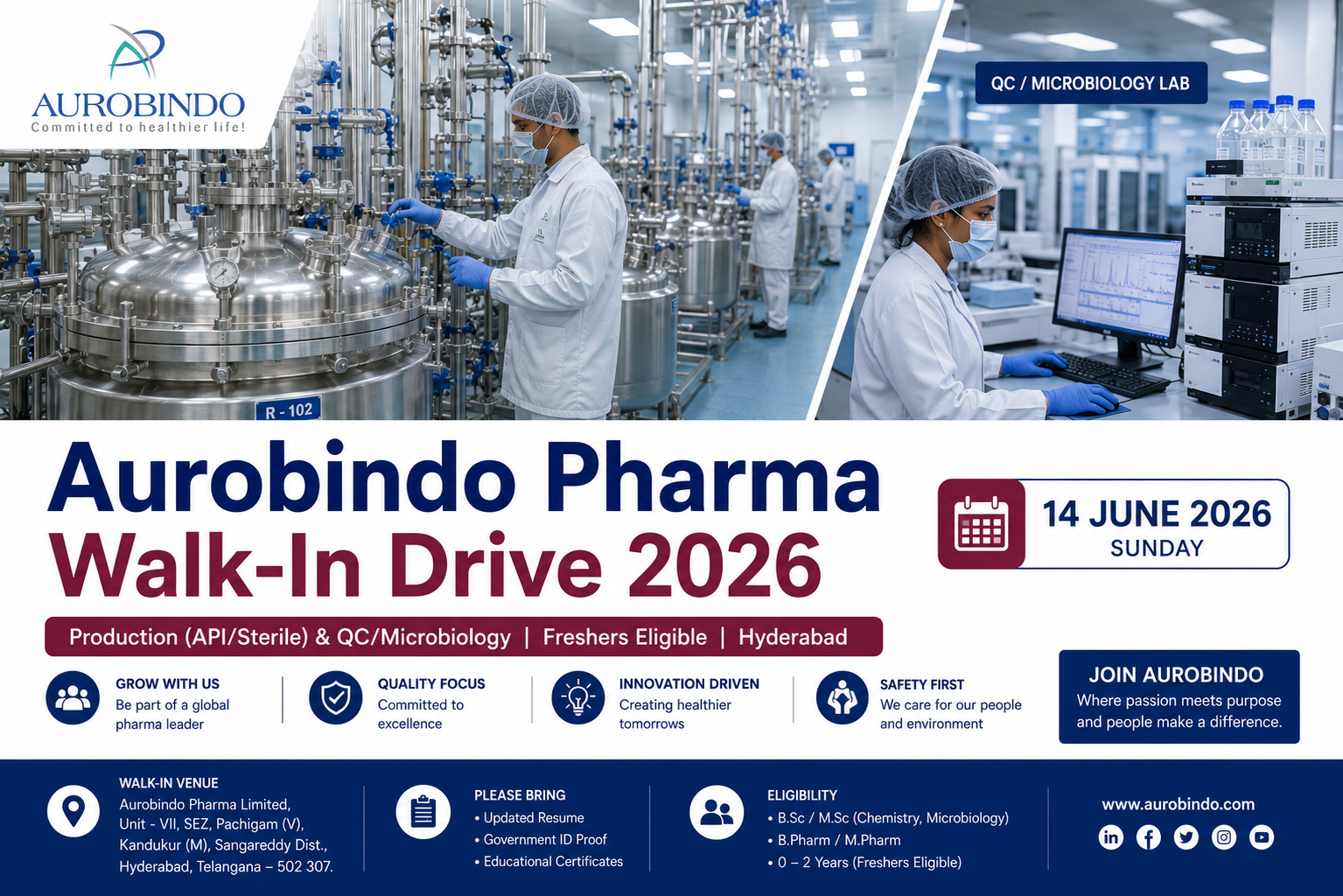 Aurobindo Pharma Walk-In Drive 2026