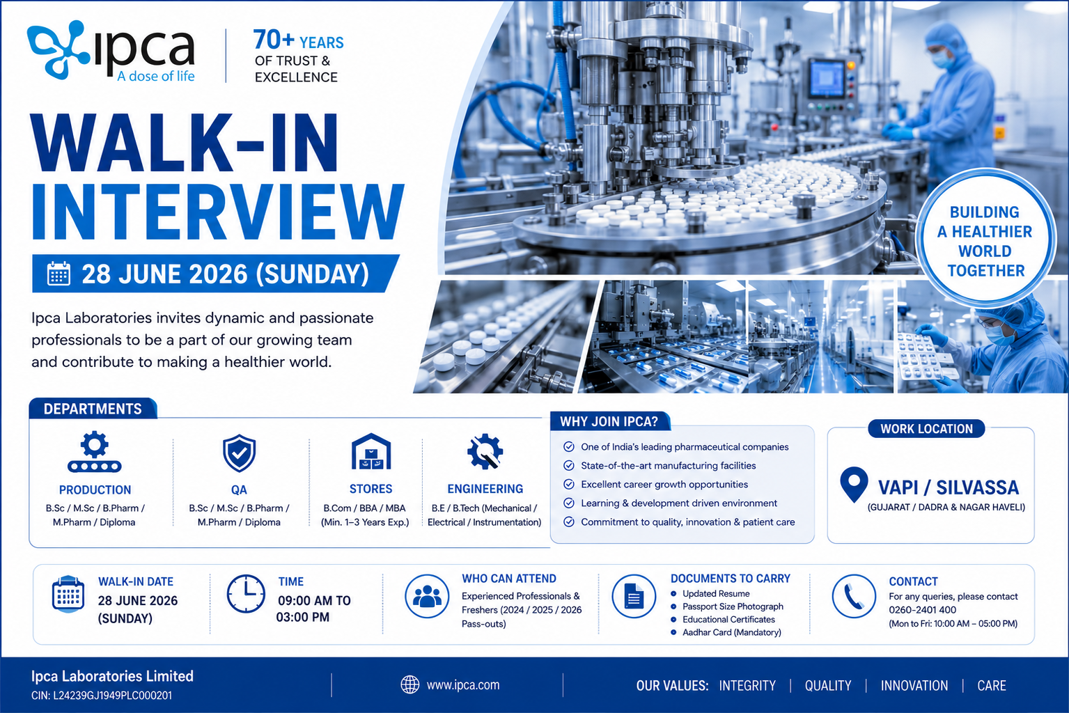 Ipca Laboratories Walk-in Interview 2026