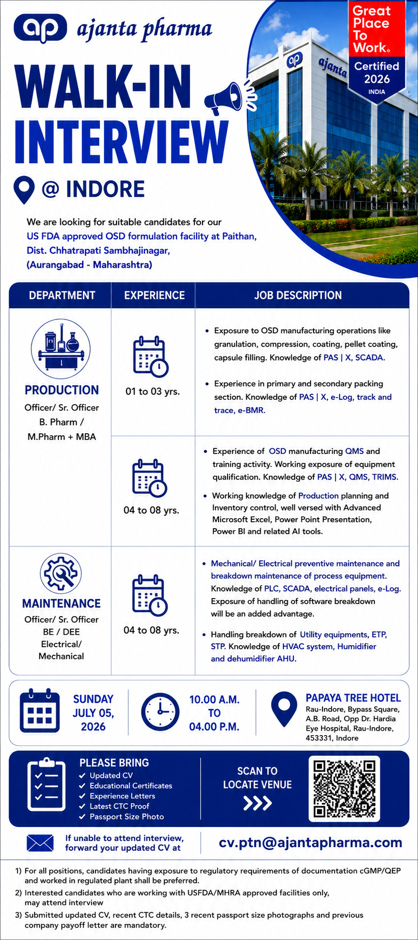 Ajanta Pharma Walk-In Interview 2026