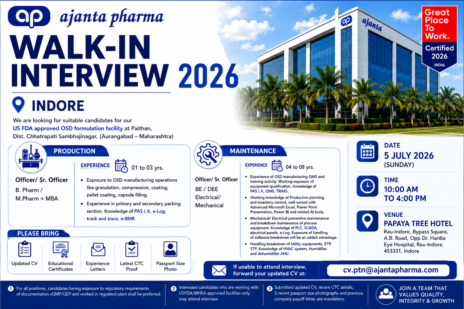Ajanta Pharma Walk-In Interview 2026