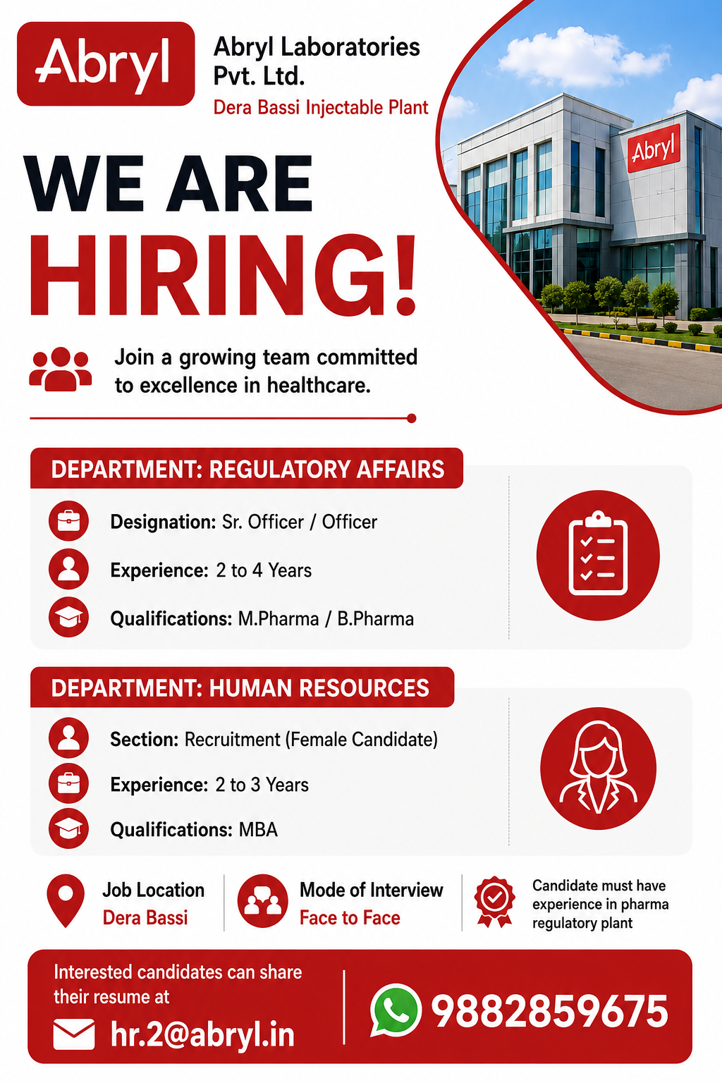Abryl Laboratories Recruitment 2026