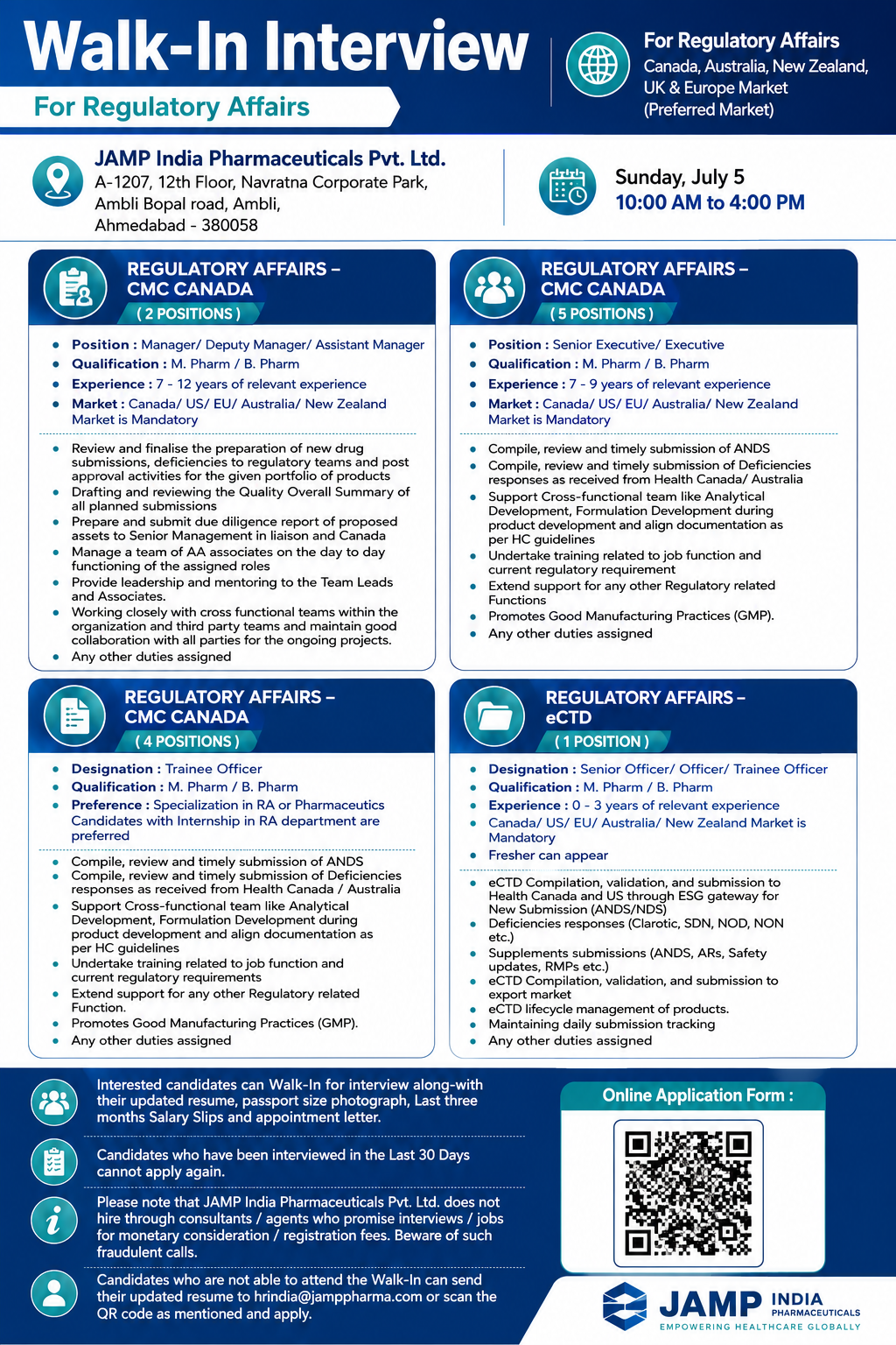 JAMP India Walk-in Interview 2026