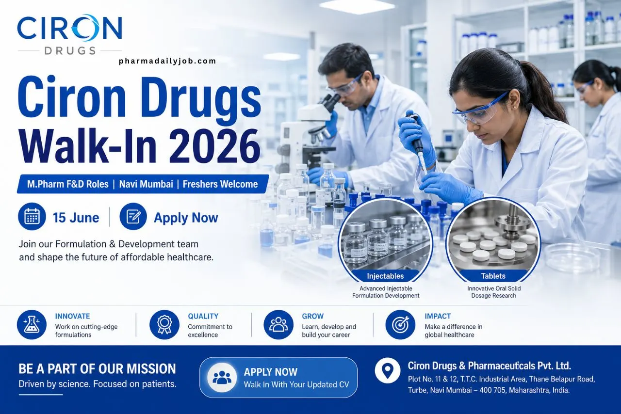 Ciron Drugs Walk-In Interview 2026 |