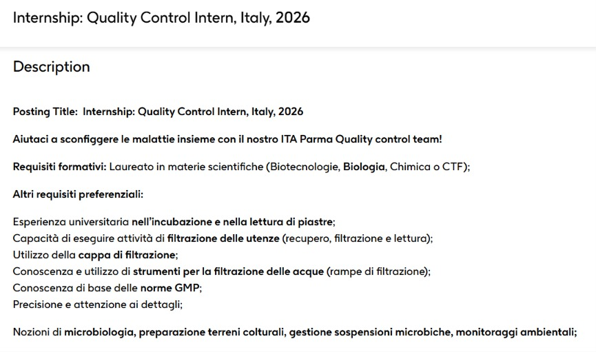 GSK QC Internship 2026 Italy