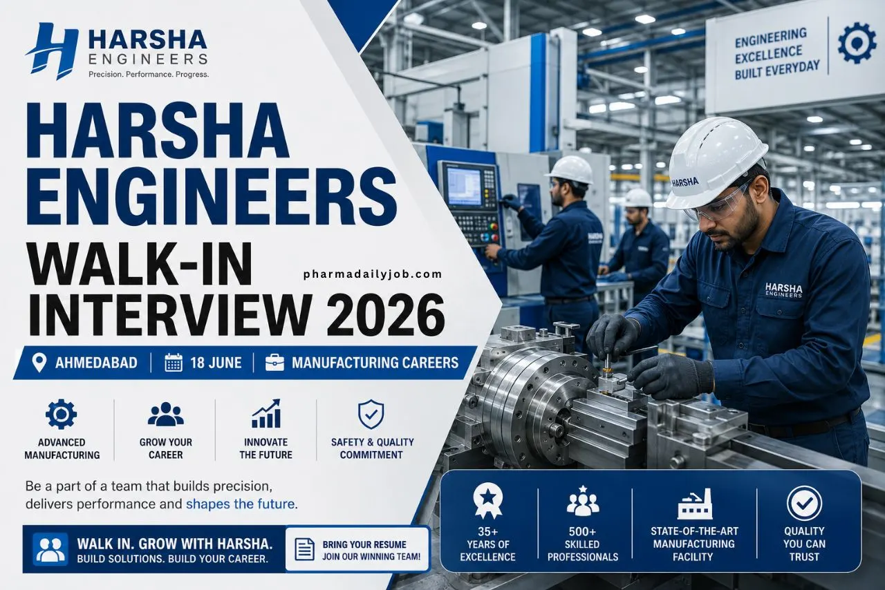 Harsha Engineers Walk-In Interview 2026 Ahmedabad