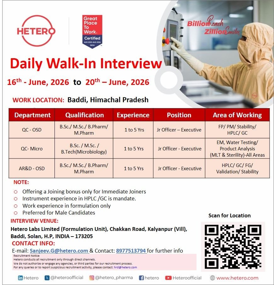Hetero Labs Walk-In Interview 2026