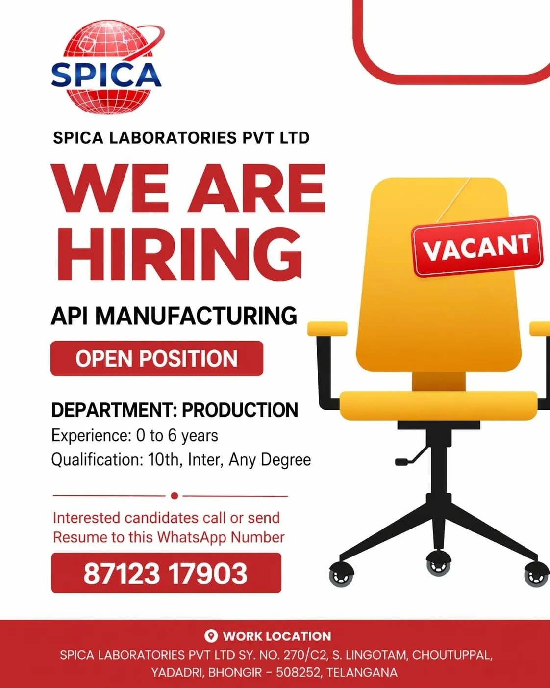 SPICA Laboratories Recruitment