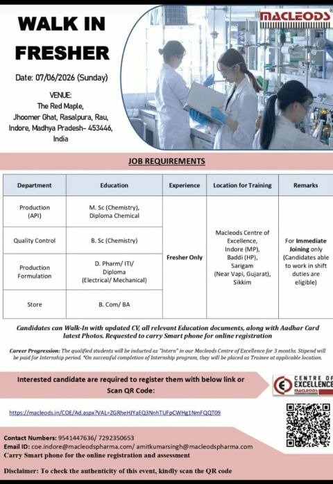 Macleods Pharma Walk-In Interview