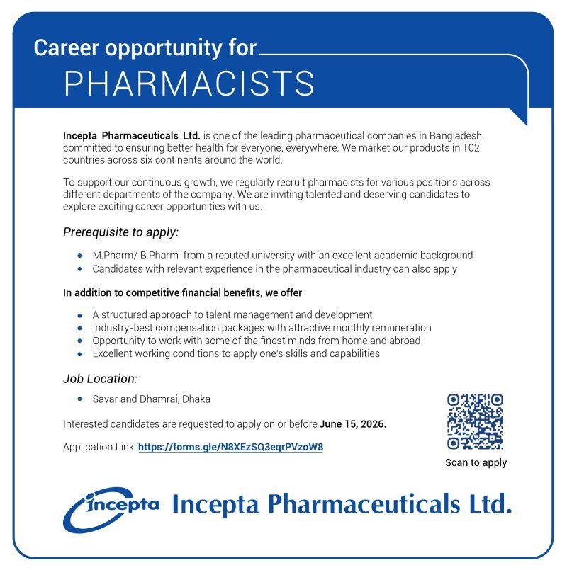 Incepta Pharmaceuticals Hiring Pharmacists