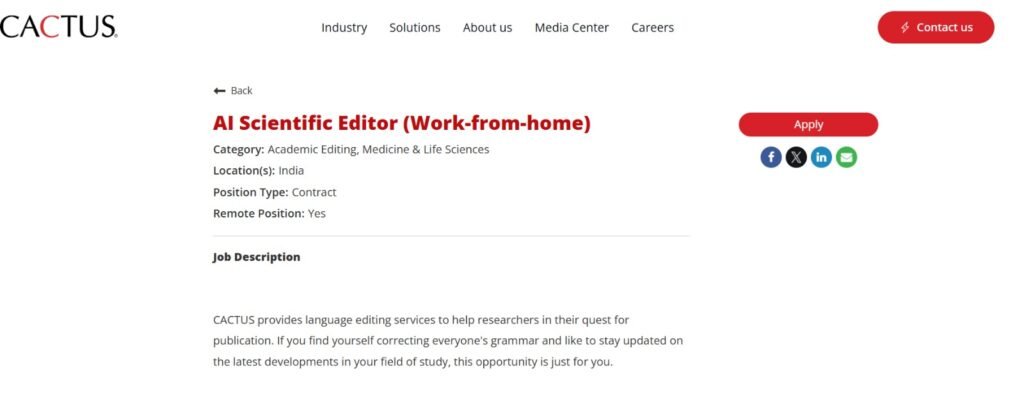 CACTUS Hiring AI Scientific Editor 2026