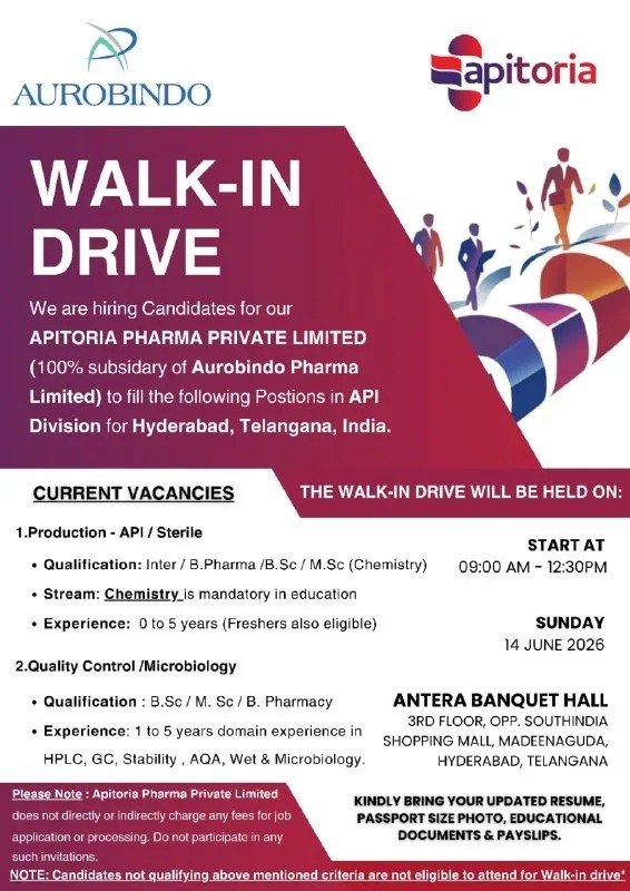 Apitoria Pharma Walk-In Interview 2026