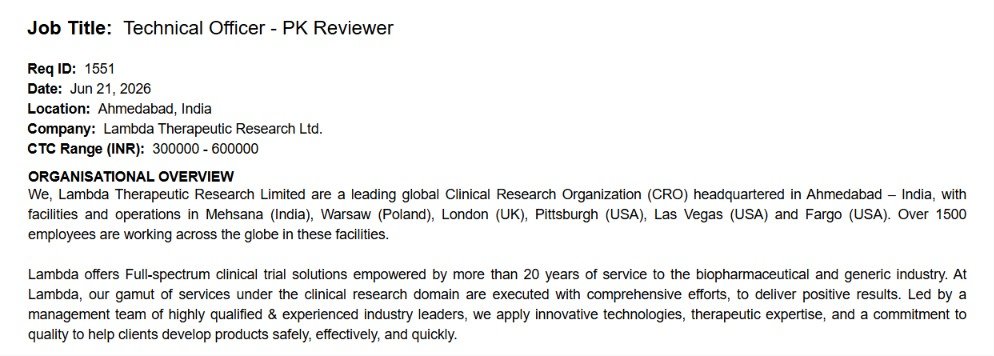 Lambda Therapeutic Hiring PK Reviewer 2026