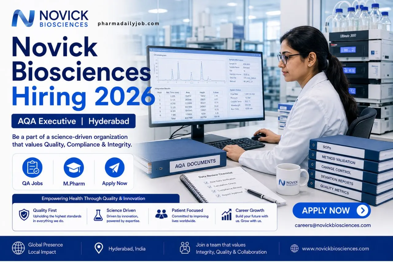 Novick Biosciences Hiring AQA Executive in Hyderabad 2026