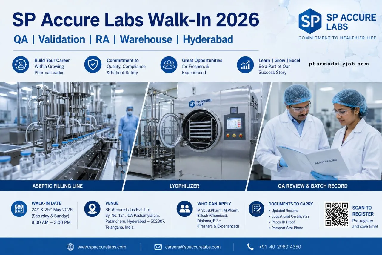 SP Accure Labs Walk-In Interview 2026