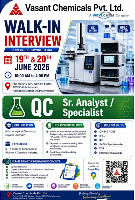 Vasant Chemicals Walk-In Interview 2026