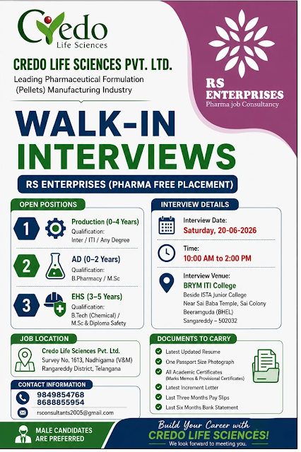 Credo Life Sciences Walk-In Interview 2026