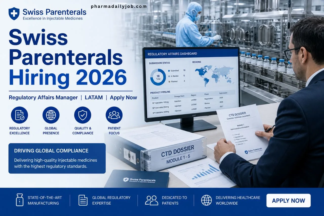 Swiss Parenterals Hiring Regulatory Affairs Manager 2026