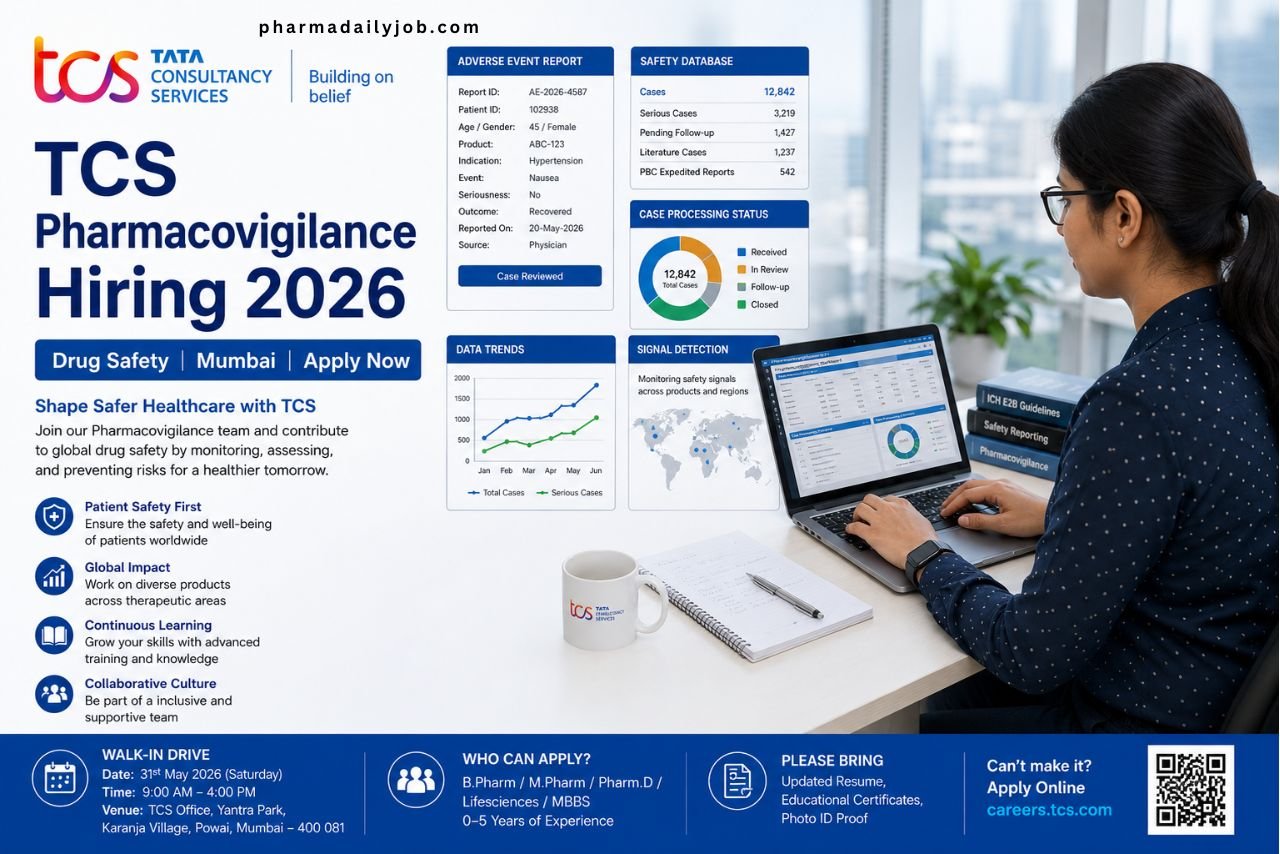 TCS Jobs, Pharmacovigilance Jobs, Drug Safety Jobs, Pharma Jobs India, Mumbai Jobs, Life Sciences Careers