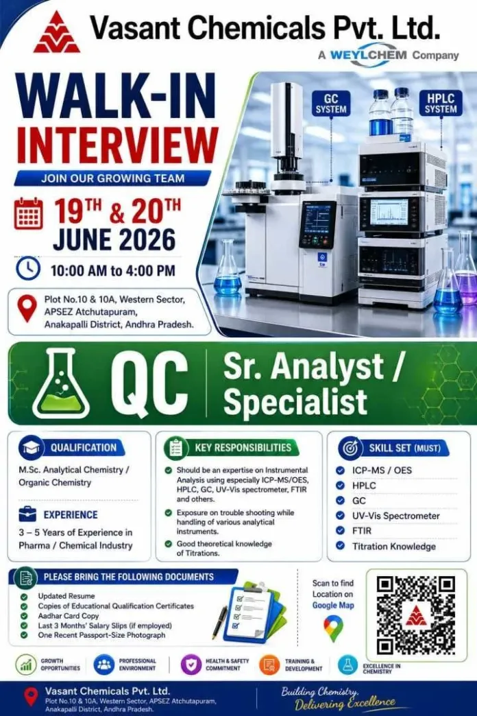 Vasant Chemicals Walk-In Interview 2026