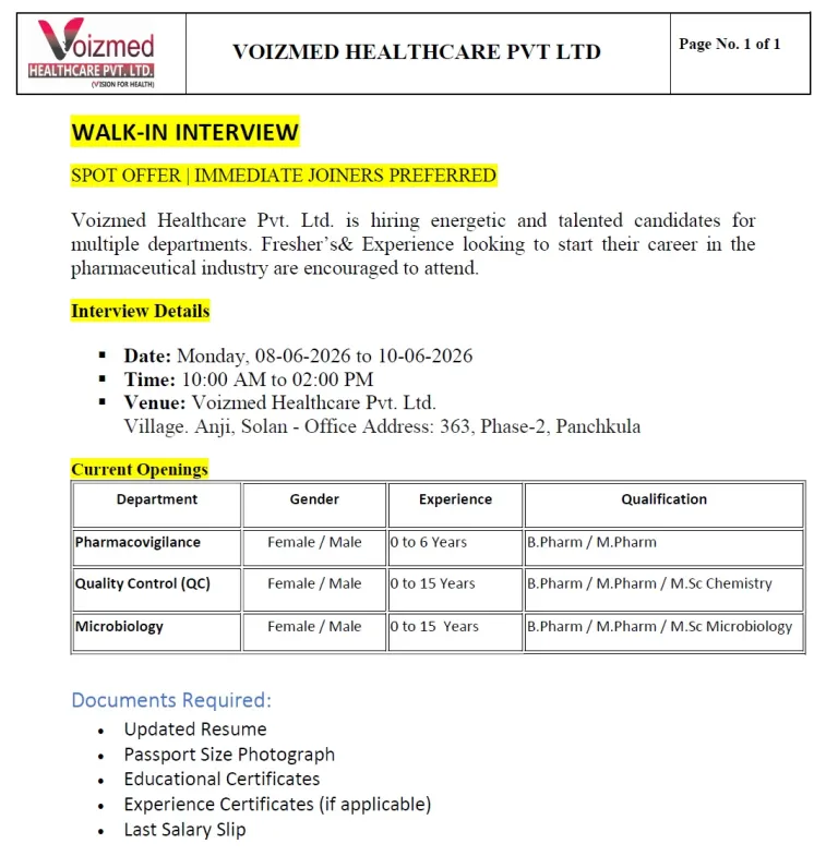Voizmed Healthcare Walk-In Interview 2026