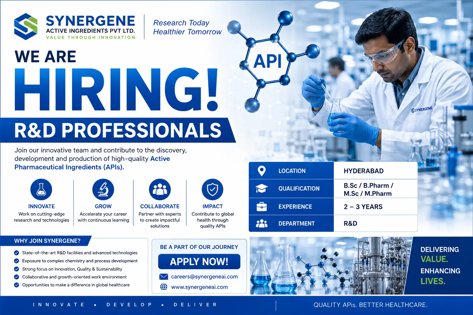 Synergene Active Ingredients Hiring R&D Professionals