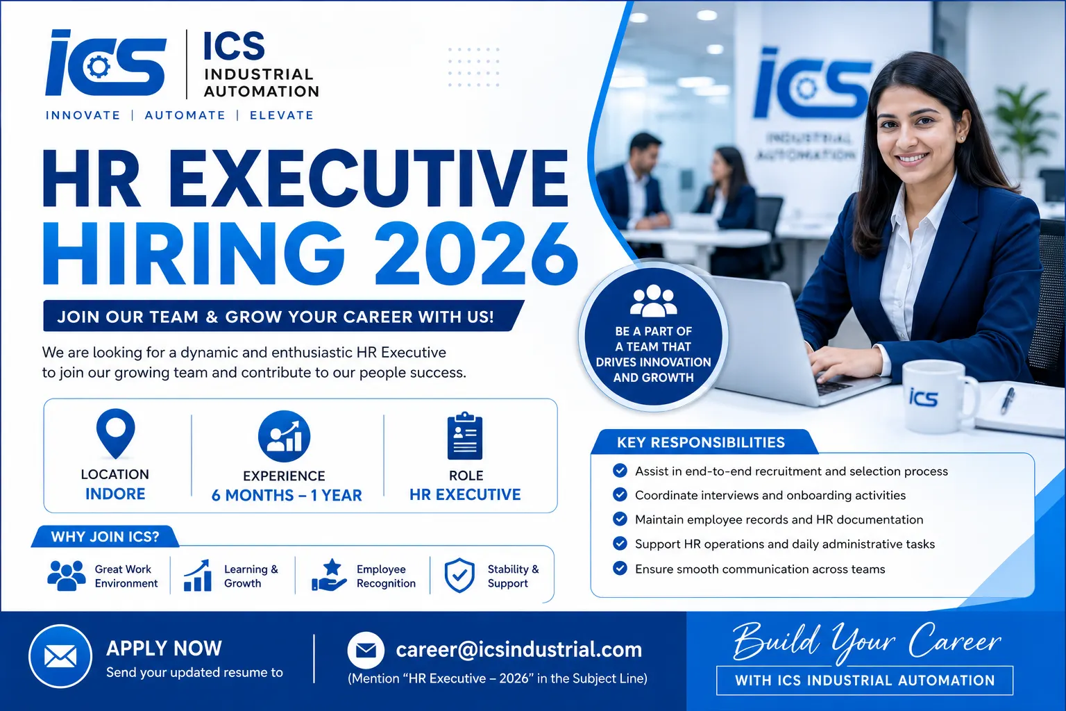 ICS Industrial Automation Hiring HR Executive in Indore