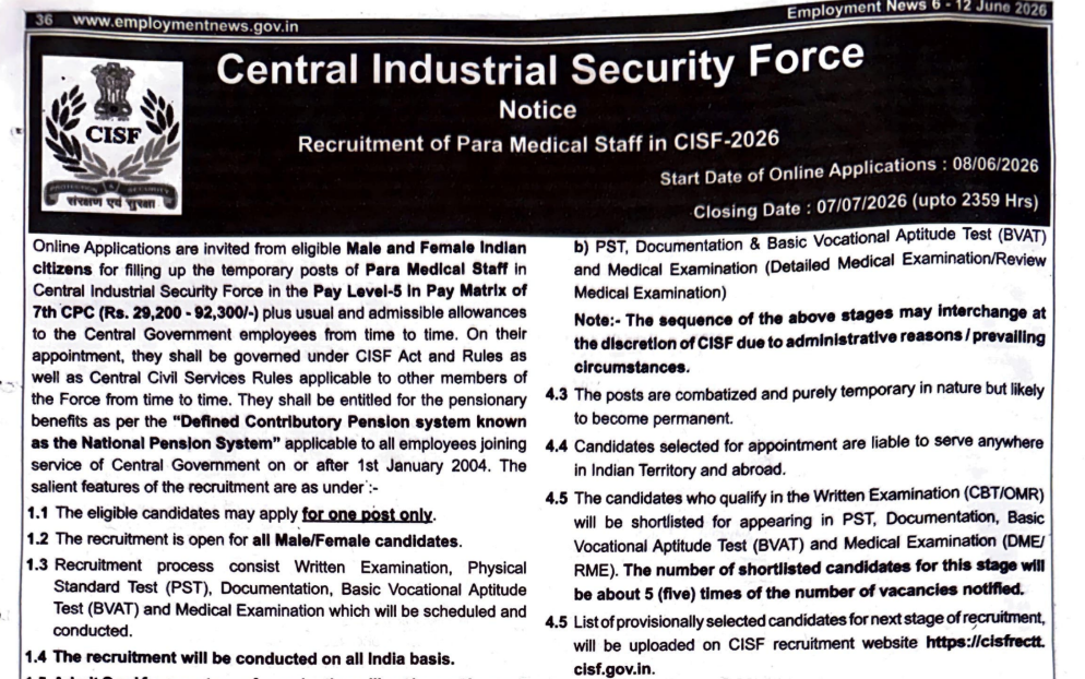 CISF ASI Pharmacist Recruitment 2026