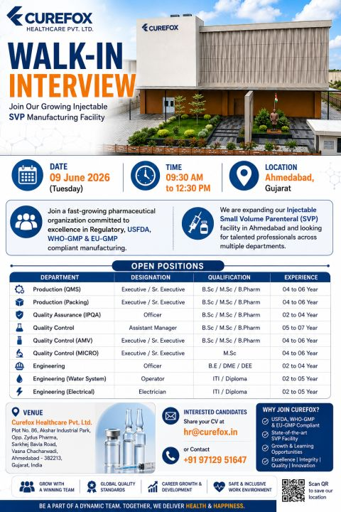 Curefox Healthcare Walk-In Interview 2026