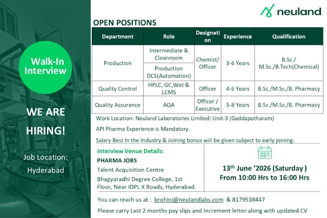 Neuland Laboratories Walk-In Interview 202