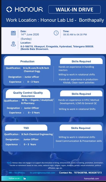 Honour Lab Walk In Interview