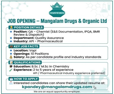 Mangalam Drugs & Organics Hiring 2026
