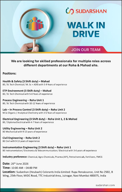 Sudarshan Chemicals Walk-In Interview