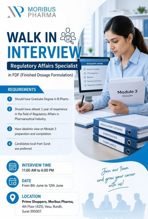 Moribus Pharma Walk-in Interview 2026