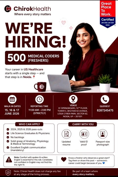 ChirokHealth Hiring 500 Medical Coders Freshers