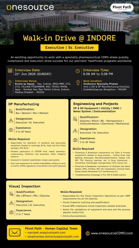 OneSource Pharma Walk-In Interview 2026