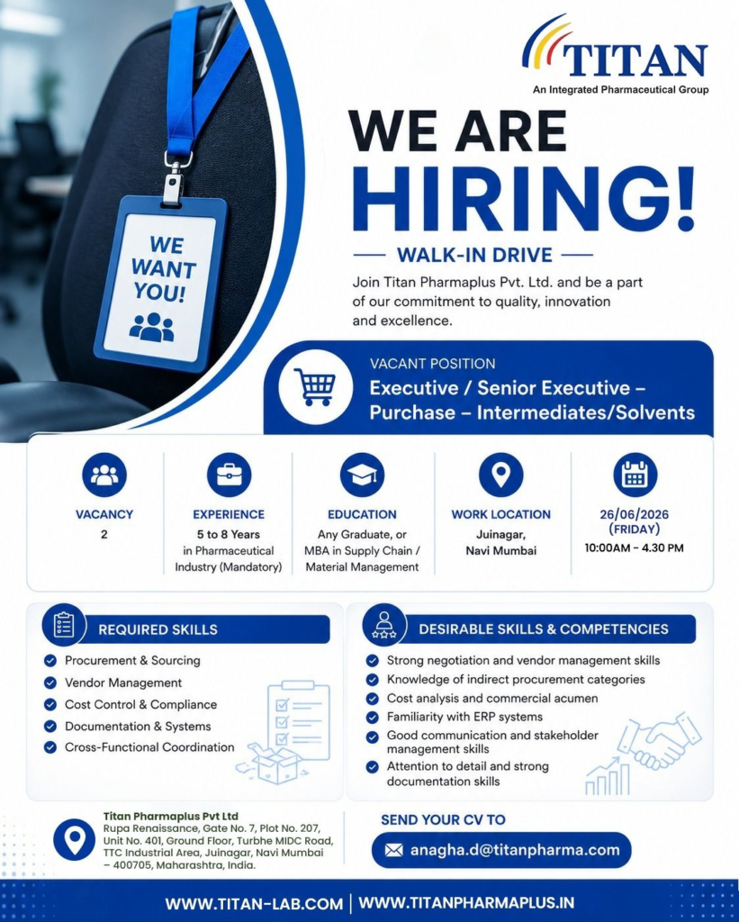 Titan Pharmaplus Hiring Purchase Executive / Sr Executive 