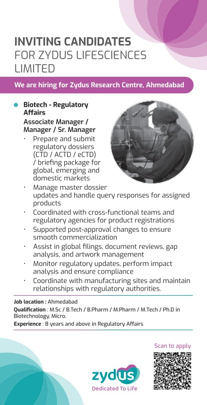 Zydus Regulatory Affairs Jobs 2026 
