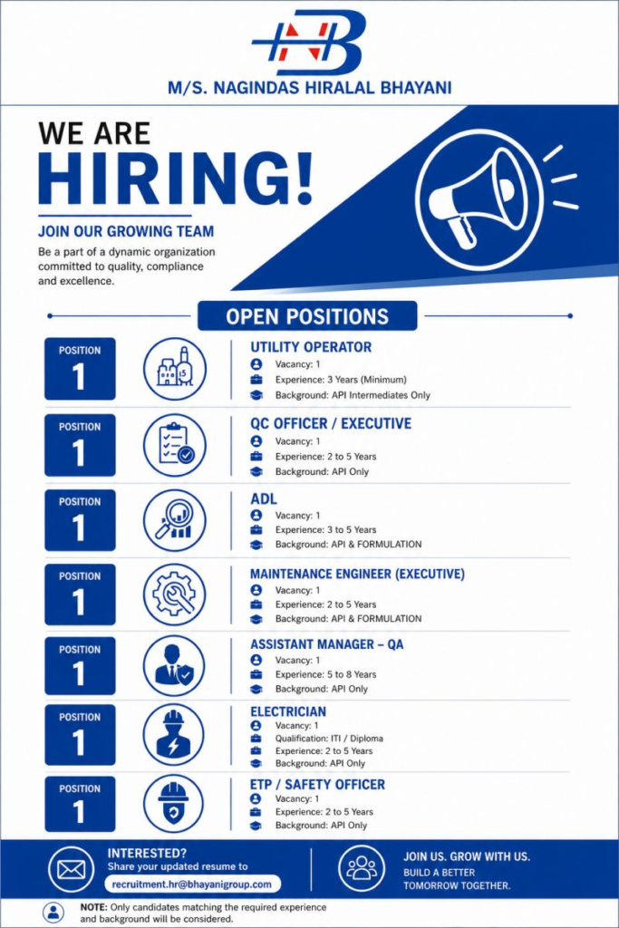 Bhayani Pharma Jobs Gujarat | QA QC API Hiring 2026