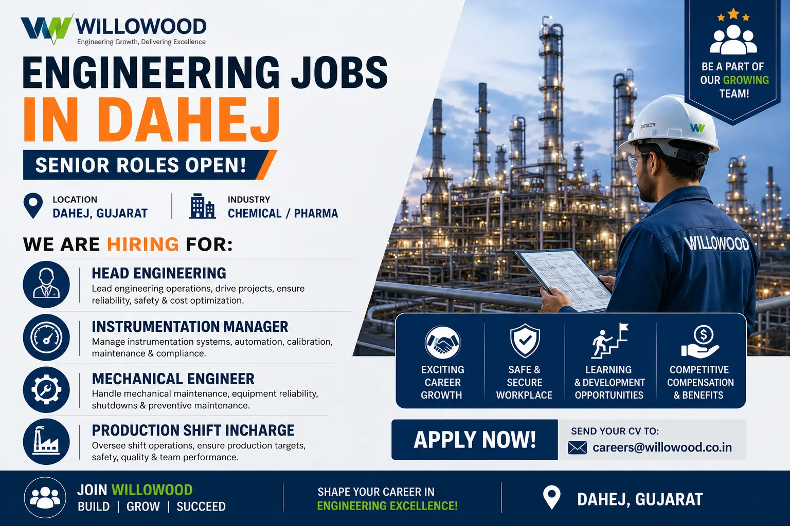 Willowood Hiring 2026 | Engineering Jobs in Dahej for Mechanical, Instrumentation & Chemical