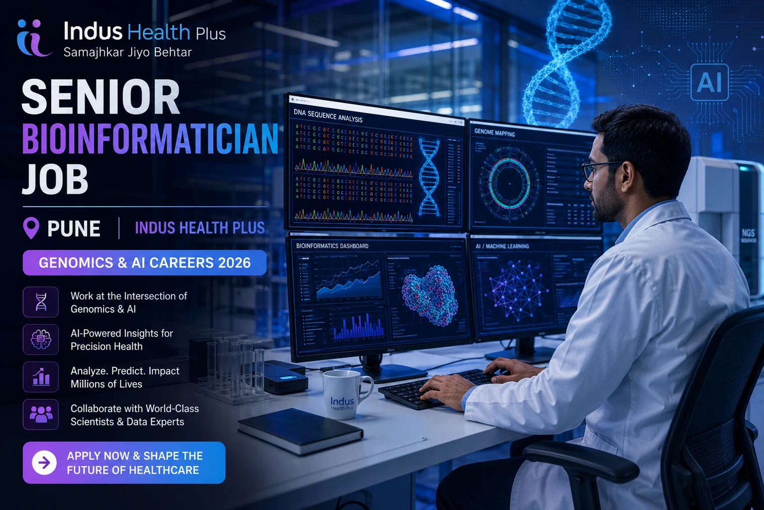 Senior Bioinformatician Job in Pune 2026 | Indus Health Plus Hiring (Genomics & AI Role)