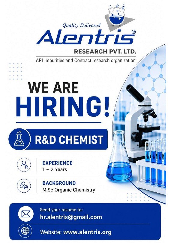 Alentris Research Hiring R&D Chemist 2026 | M.Sc Organic Chemistry Jobs in CRO