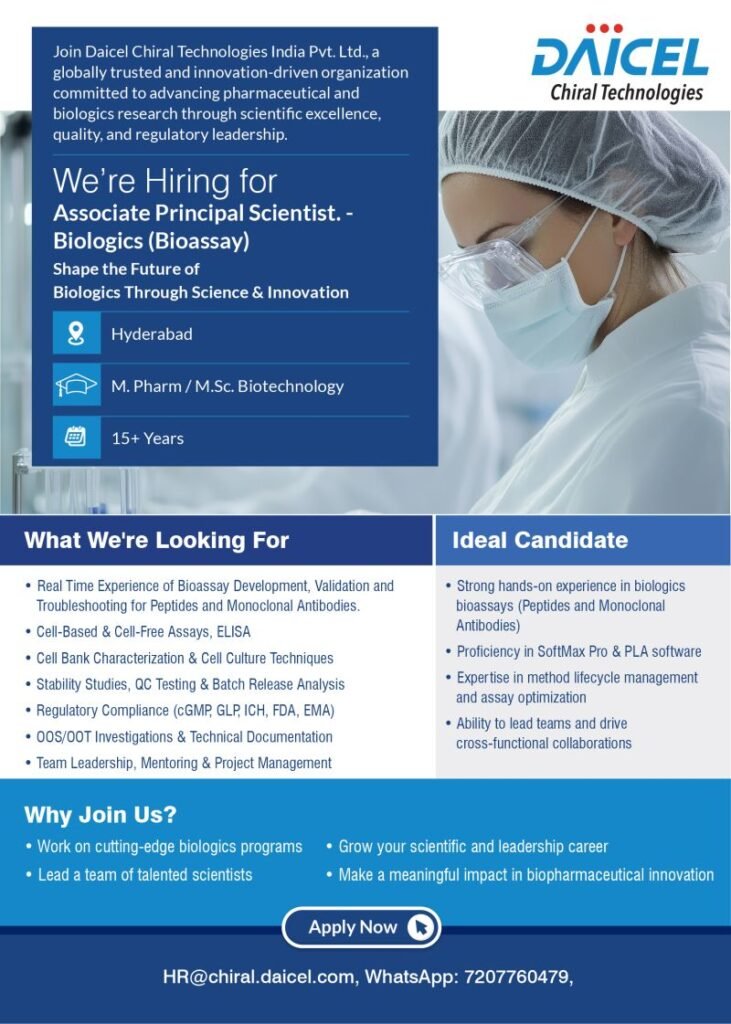Daicel Chiral Technologies Hiring Associate Principal Scientist Hyderabad 2026