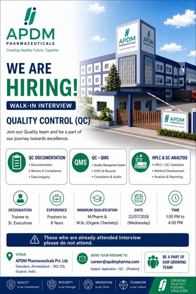 APDM QC Jobs Ahmedabad 2026
