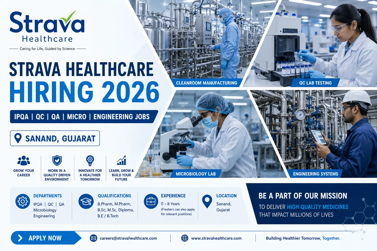 Strava Healthcare Hiring 2026 | IPQA, QC, QA, Microbiology & Engineering Jobs in Sanand