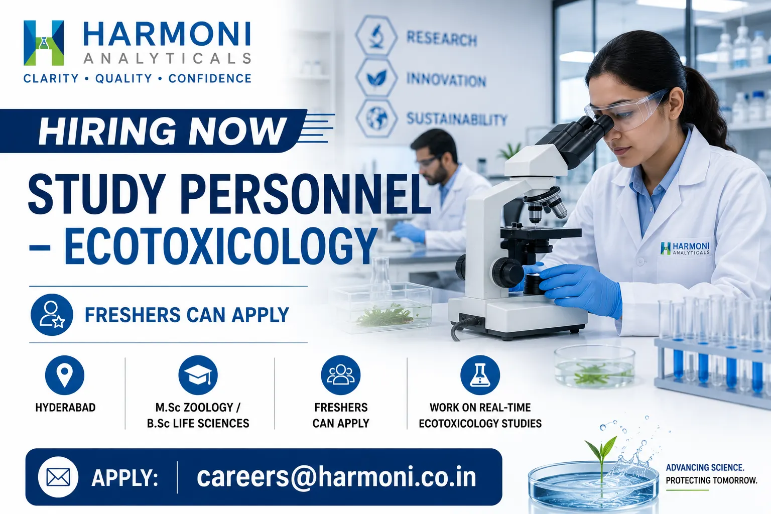 Harmoni Analyticals Hiring Study Personnel (Ecotoxicology) in Hyderabad