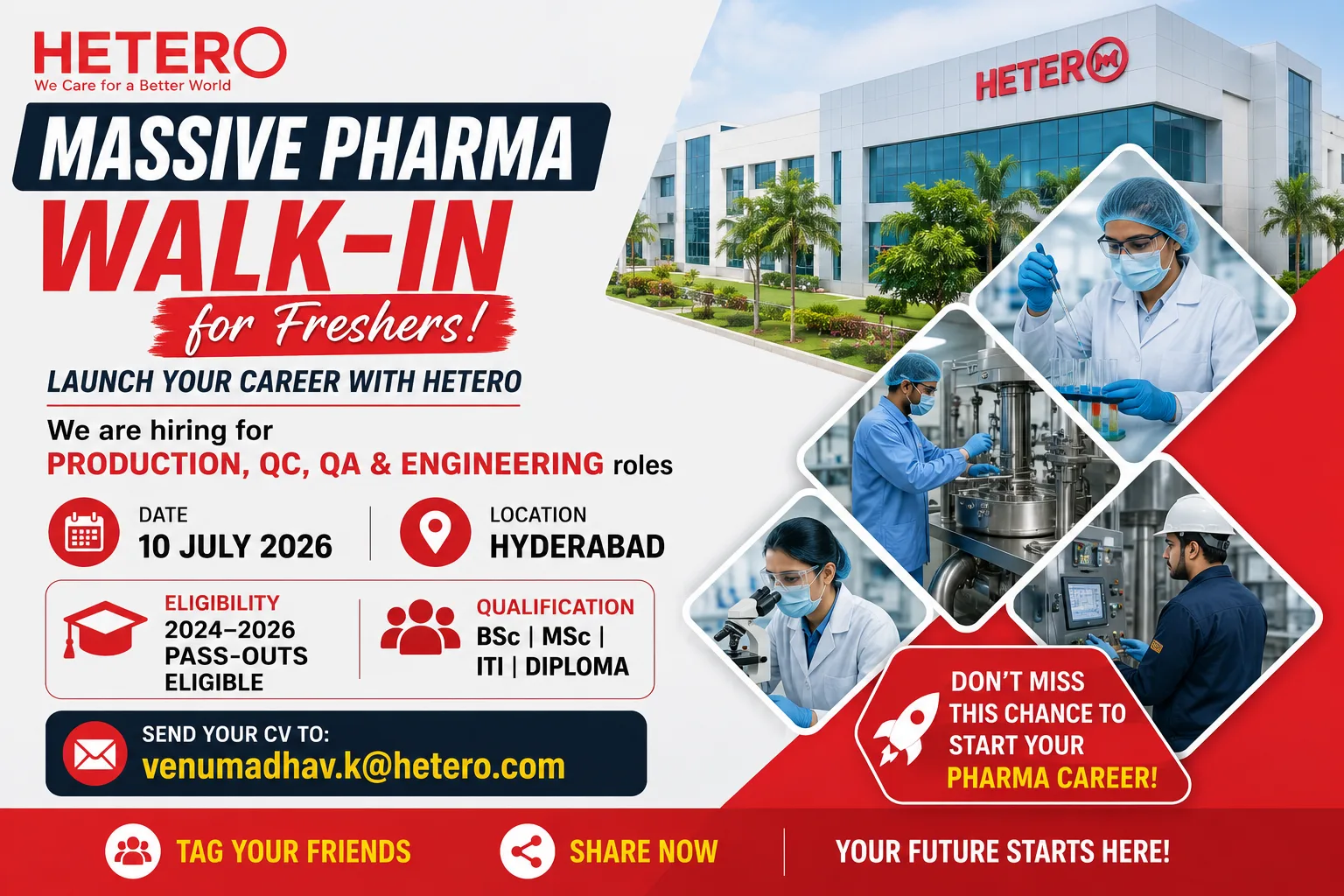 Hetero Walk-in Interview for Freshers 2026 | Pharma Jobs in Hyderabad (10 July)