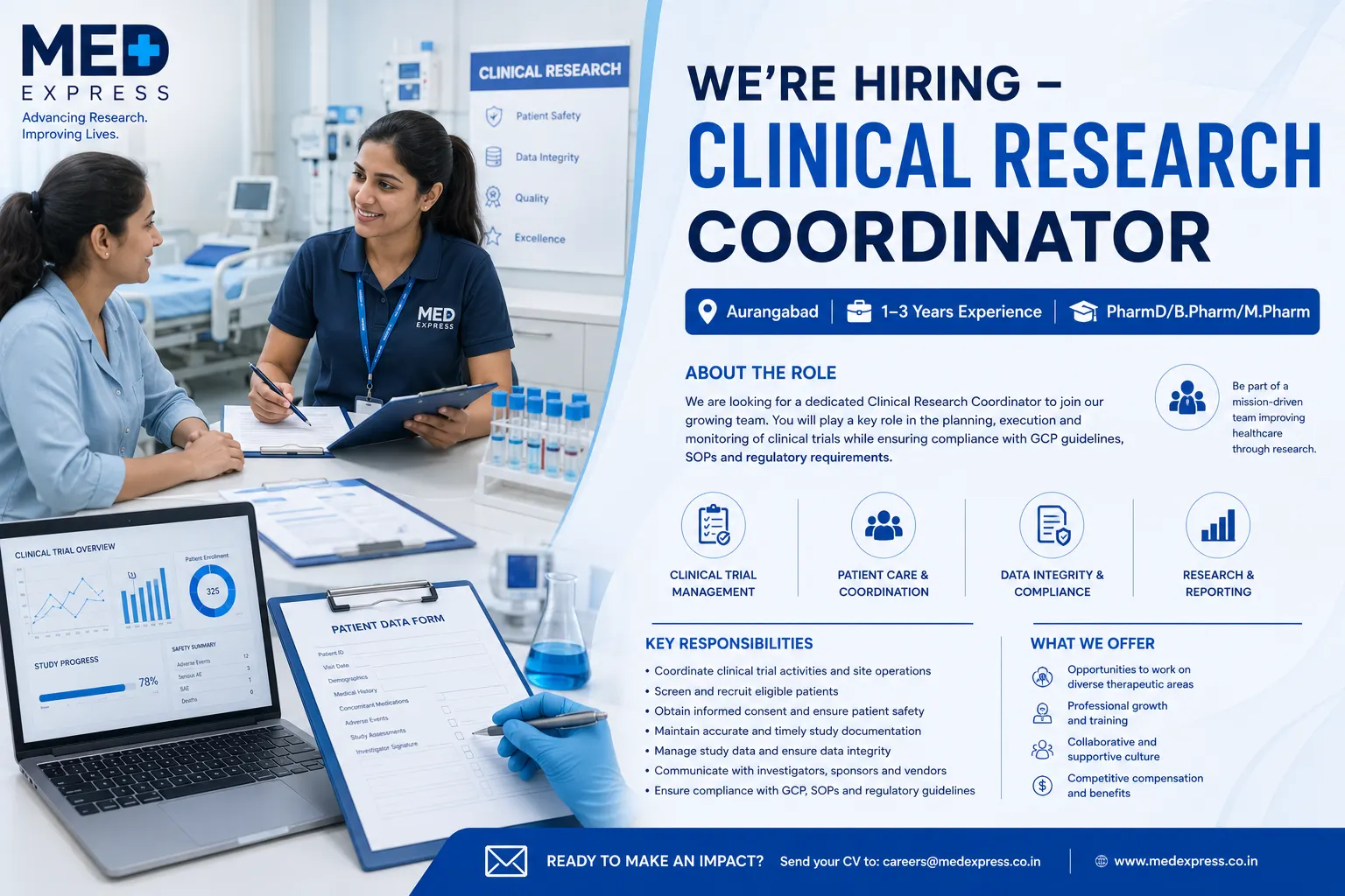 Clinical Research Coordinator Jobs 2026 | MED Express Hiring in Aurangabad