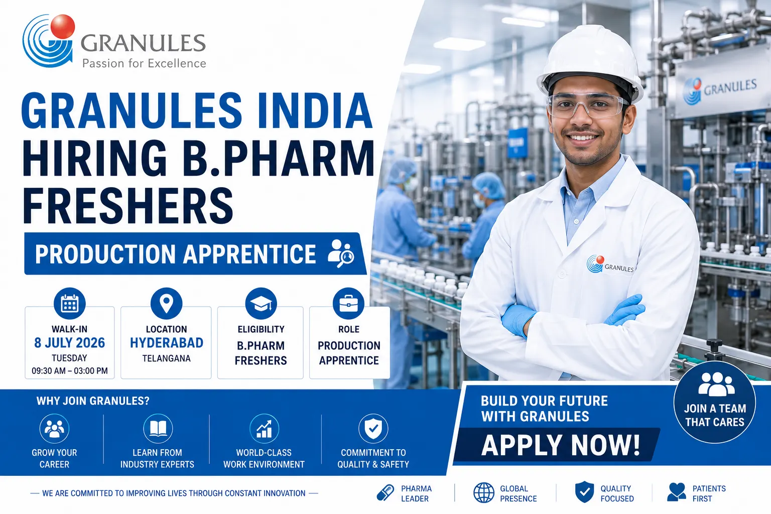 Granules India Hiring B.Pharm Freshers for Production Apprentice