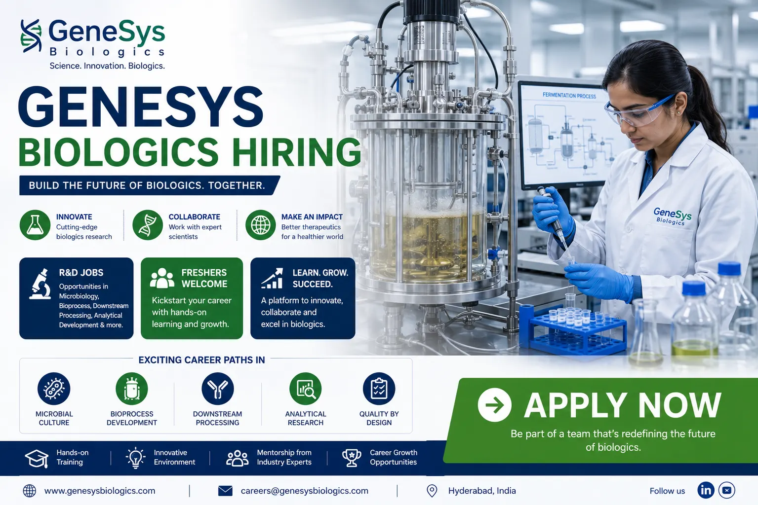 GeneSys Biologics Hiring R&D Professionals 2026 | Freshers & Experienced Apply