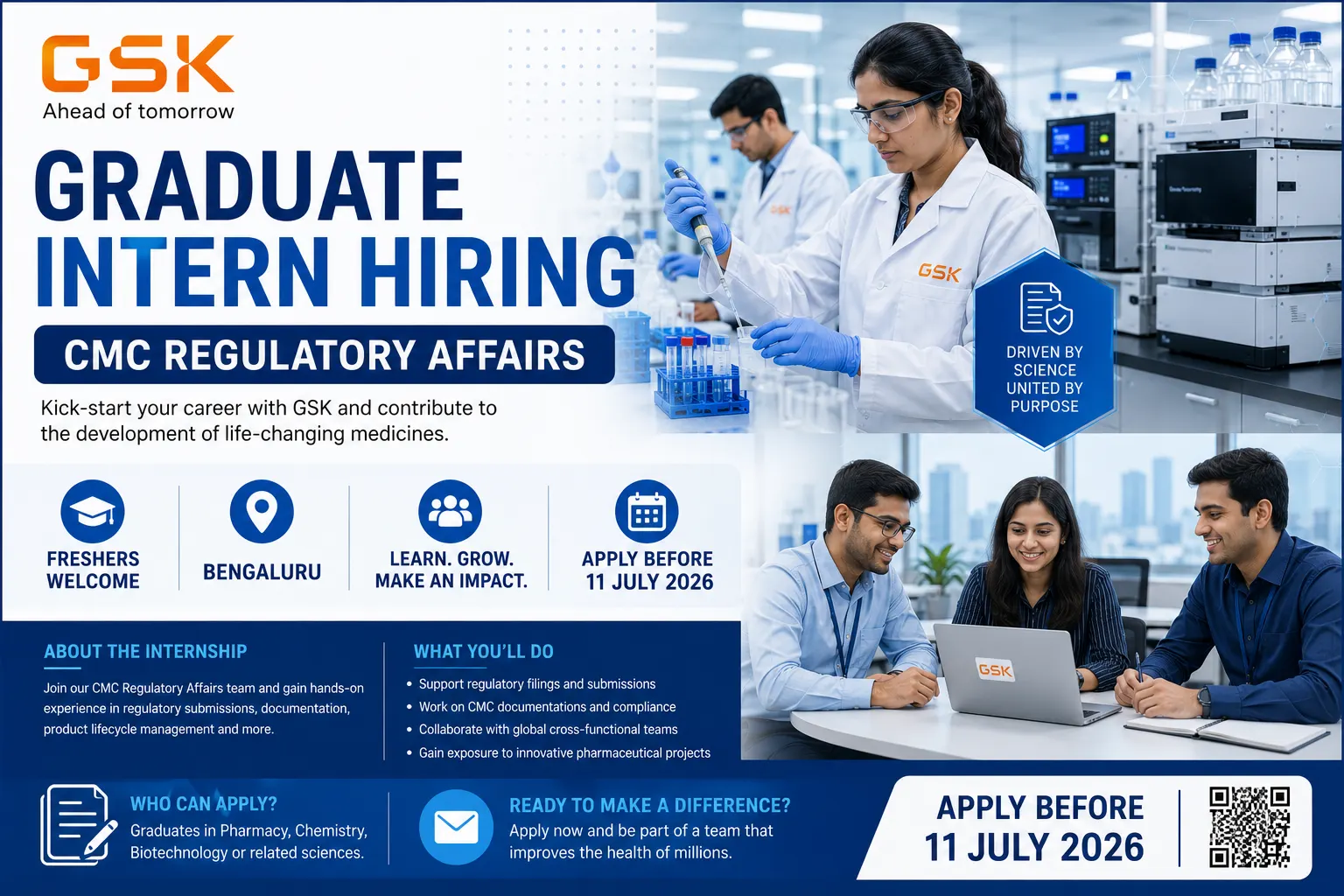 GSK Graduate Intern 2026 | Regulatory Affairs (CMC RA) Jobs in Bengaluru for Freshers
